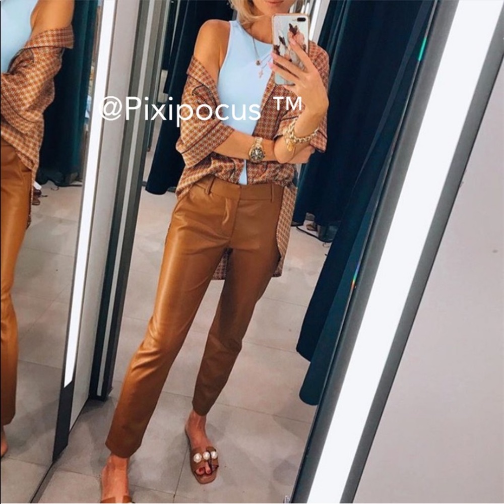 NWT ZARA FAUX LEATHER PANTS CAMEL - Picture 12 of 12
